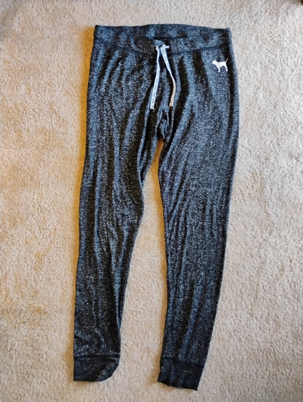 PINK Victoria's Secret Black Heather Lounge Joggers with White Logo